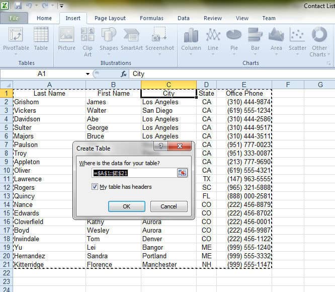 create table