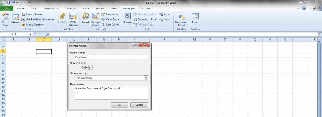 Assign name and shortcut keys to new macro