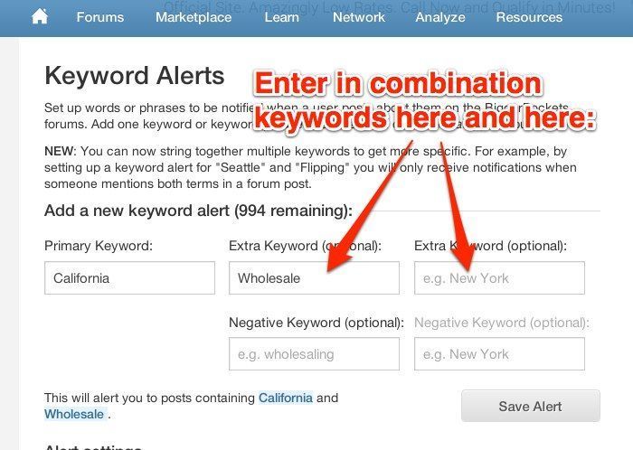 Combination Keyword Alerts