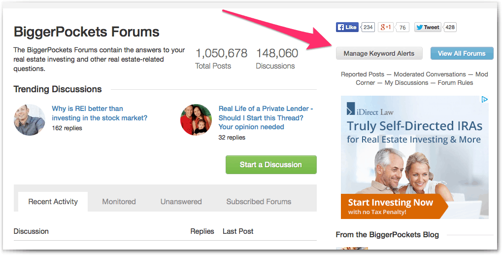 Keyword Alert Forums Page