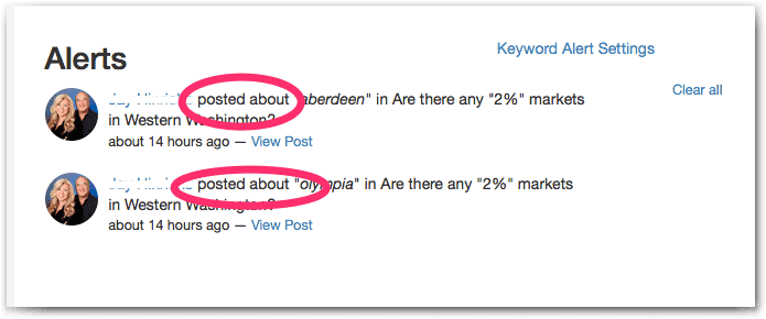 Keyword Alert Page
