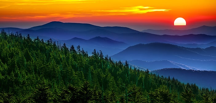gorgeous mountain silhouette during sunset