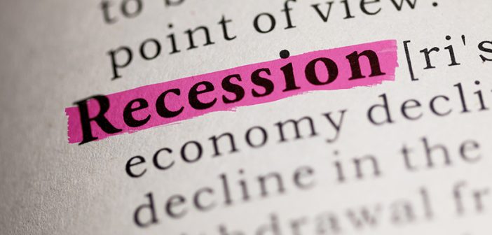 dictionary entry defining the word recession which is highlighted in pink