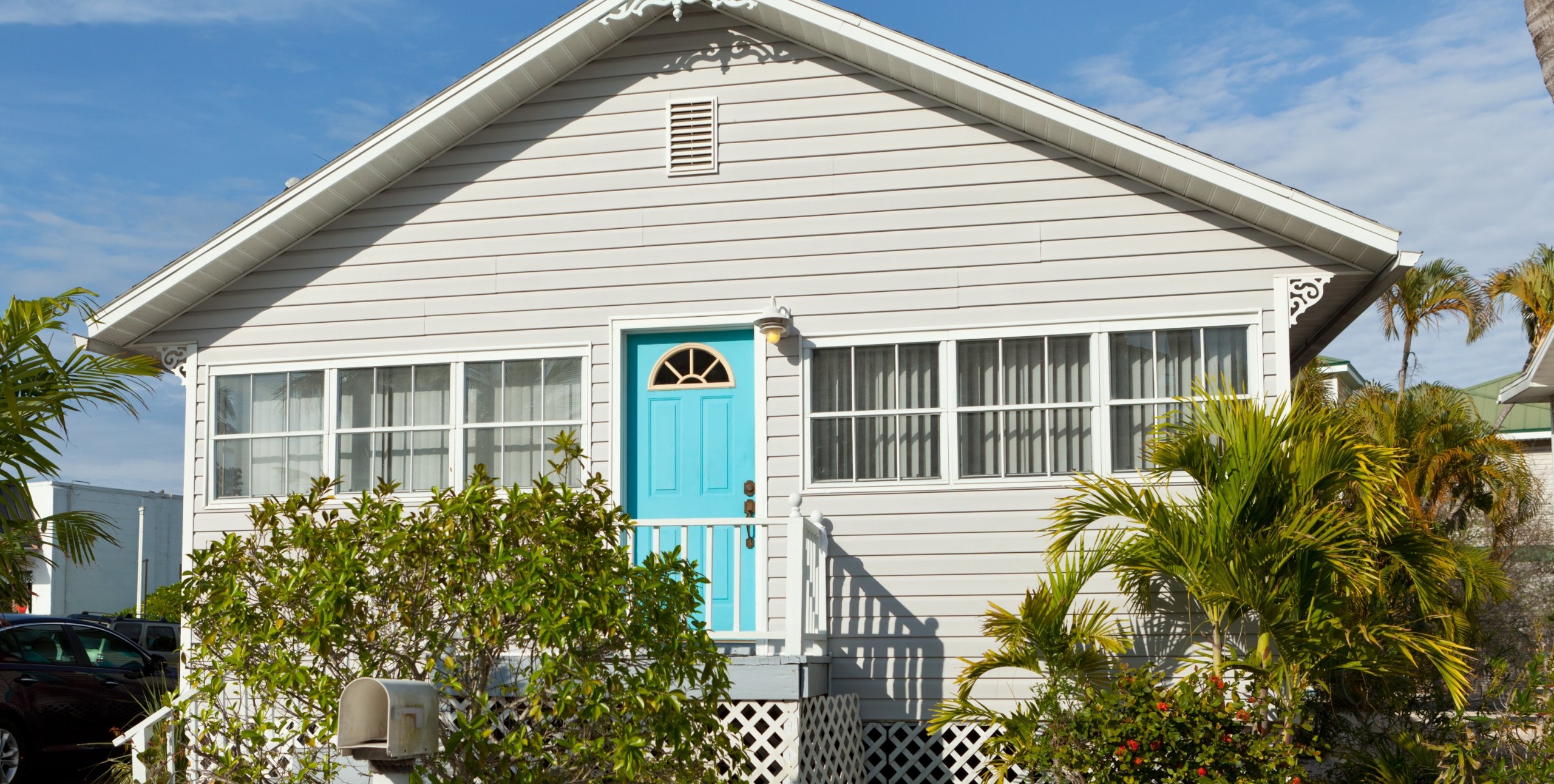 vacation rental with a blue door