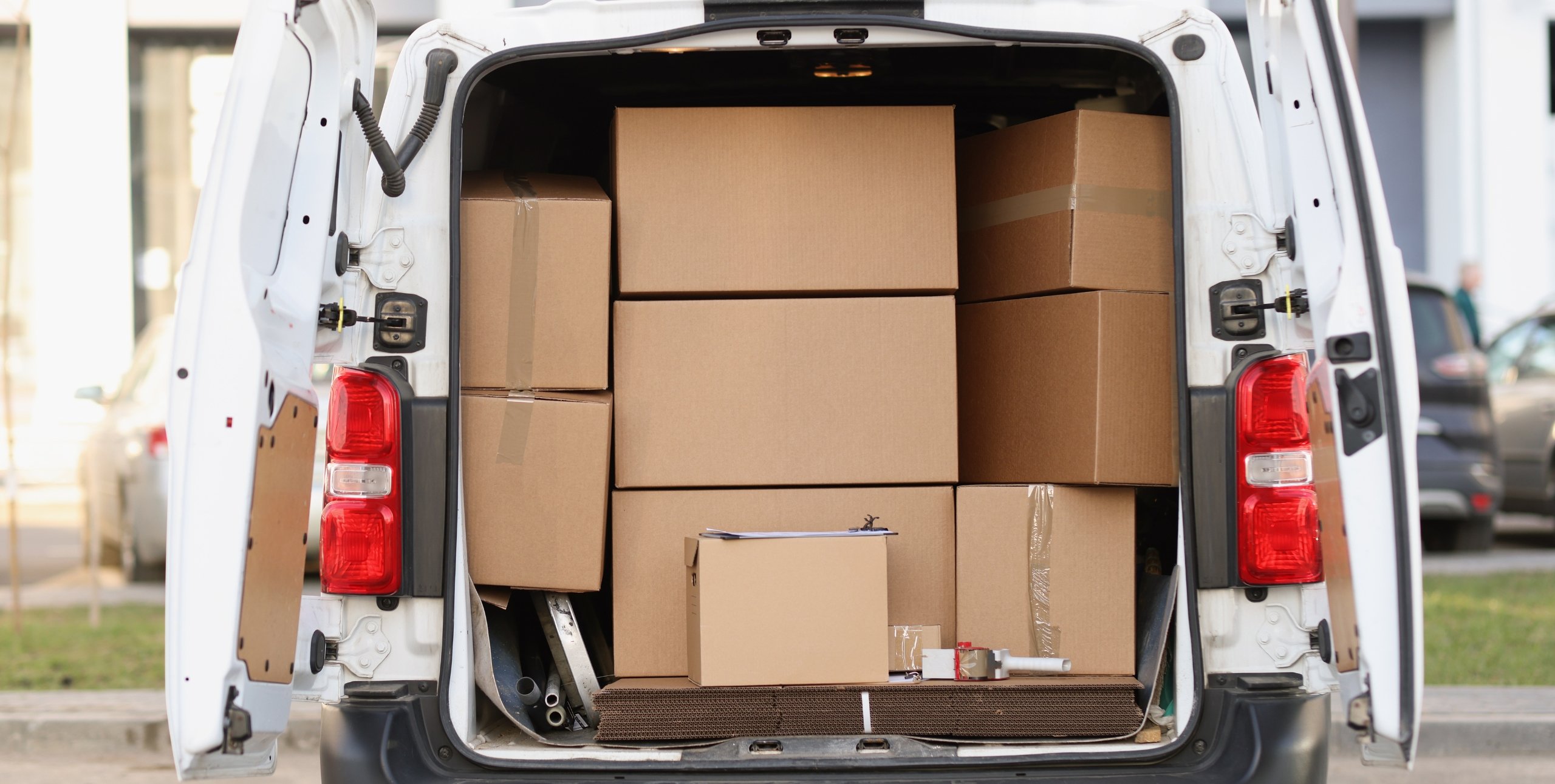 cardboard boxes in a truck