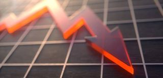 red down arrow on black and white grid indicating stock loss